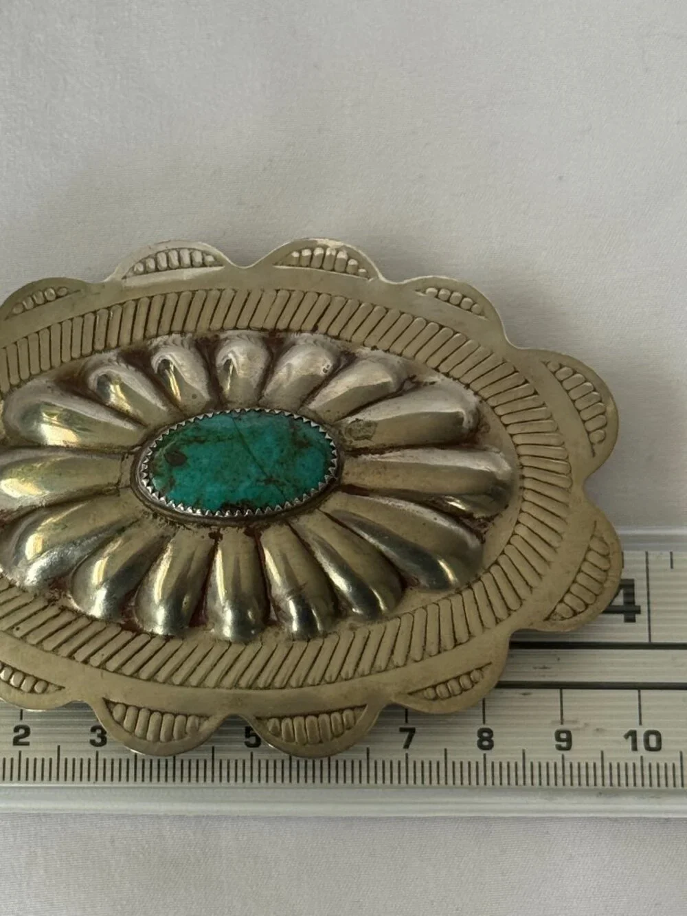 VINTAGE NAVAJO NATIVE AMERICAN TURQUOISE STERLING SILVER CONCHO BELT BUCKLE 46g